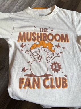 Brisco Brand ‘The Mushroom Fan Club' Graphic Tee - White & Orange